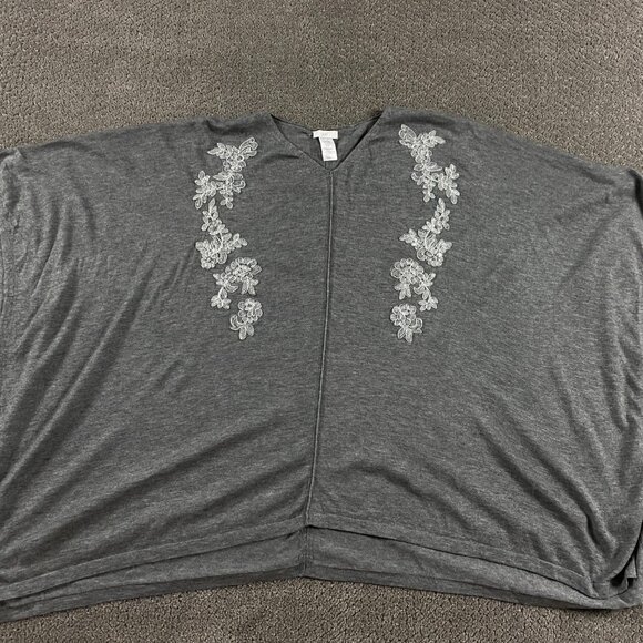 J. Jill Merino Wool Embroidered Floral Poncho Women's One Size Wrap Shawl Shrug - Picture 5 of 9